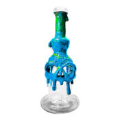 Handmade Skull Glass Clay Bong Blue 22cm